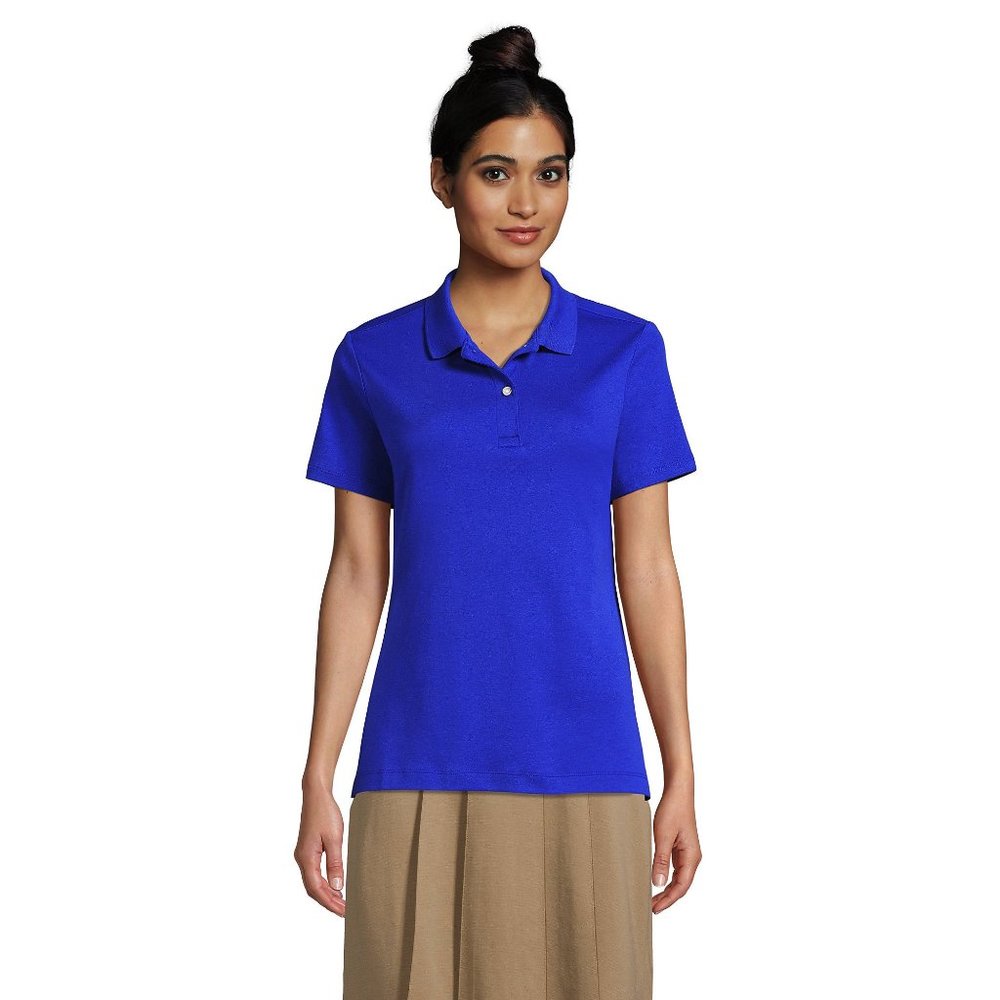 NWT‎ LANDS' END SHORT SLEEVE FEMININE FIT INTERLOCK POLO SHIRT COBALT XS
